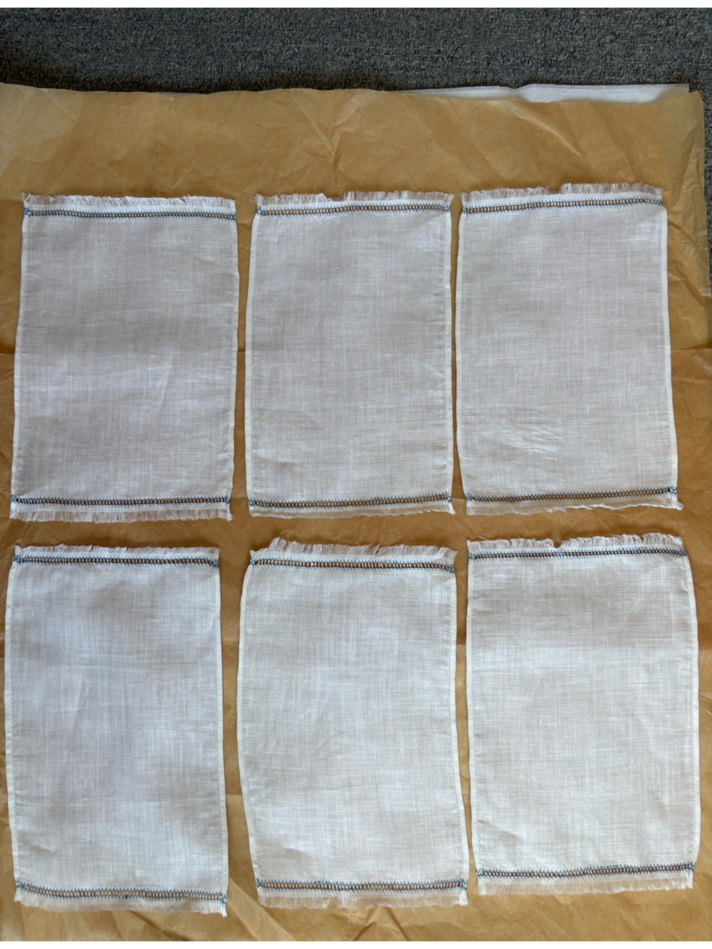Vintage White Linen Cocktail Napkins with Simple Hemstitch - Set of Six